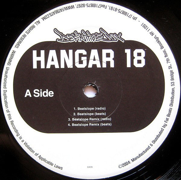 Hangar 18 - Beatslope: The Remix Of The Remix Single VG+ - 12" Single 2004 Definitive Jux USA DJX 78 - Hip Hop