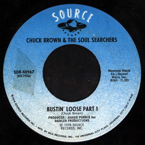 Chuck Brown & The Soul Searchers ‎– Bustin' Loose - VG+ 45rpm 1978 USA Source Records - Funk / Soul - Shuga Records