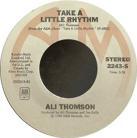 Ali Thomson ‎– Take A Little Rhythm/ Jamie - VG+ 45rpm 1980 USA - Rock / Pop