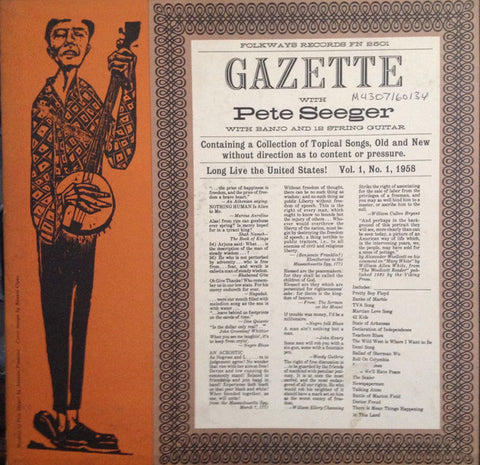 Pete Seeger ‎– The Gazette, Vol. 1 - VG+ 1958 Mono USA Original Press Record With Book - Folk