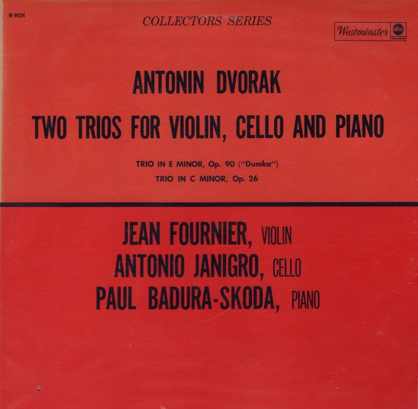 Jean Fournier, Antonio Janigro, Paul Badura-Skoda ‎– Dvorak "Dumky Trio" In E Minor, Op. 90, Trio In G Minor, Op. 26 - VG+ Lp Record 1960s USA Mono Vinyl - Classical - Shuga Records