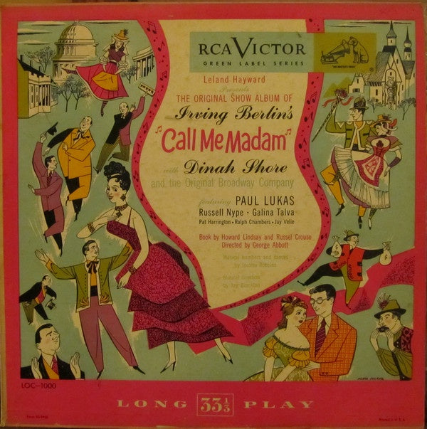 Dinah Shore ‎– Call Me Madam - Original Show Album - VG+ Lp Record 1950 RCA USA Mono Vinyl -  Original Show Cast / Musical