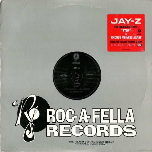 Jay-Z ‎– Stop / Excuse Me Miss Again - VG 12" Single 2003 USA - Hip Hop - Shuga Records