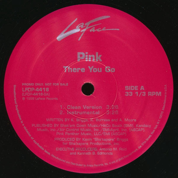 Pink ‎– There You Go - VG+ 12" Single Promo 1999 USA - RnB / Swing - Shuga Records