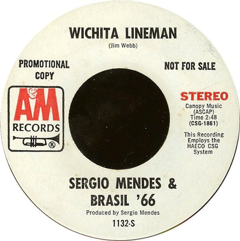 Sergio Mendes & Brasil '66 ‎- VG+ 7" Single 45 RPM USA 1969 Promo Mono - Jazz / Bossanova Wichita Lineman