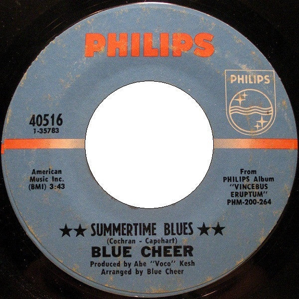 Blue Cheer ‎- Summertime Blues / Out Of Focus - VG+ 45rpm 1968 USA - Rock - Shuga Records