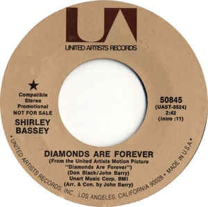 Shirley Bassey ‎– Diamonds Are Forever / For The Love Of Him - VG+ 7" 45 Promo Single Record 1971 USA Vinyl - Jazz / Soundtrack