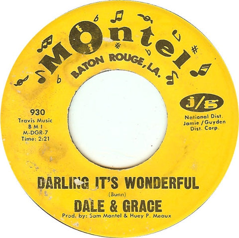 Dale & Grace ‎- Darling It's Wonderful / What's Happening To Me - VG+ 7" Single Used 45rpm 1964 Montel USA - Rock & Roll