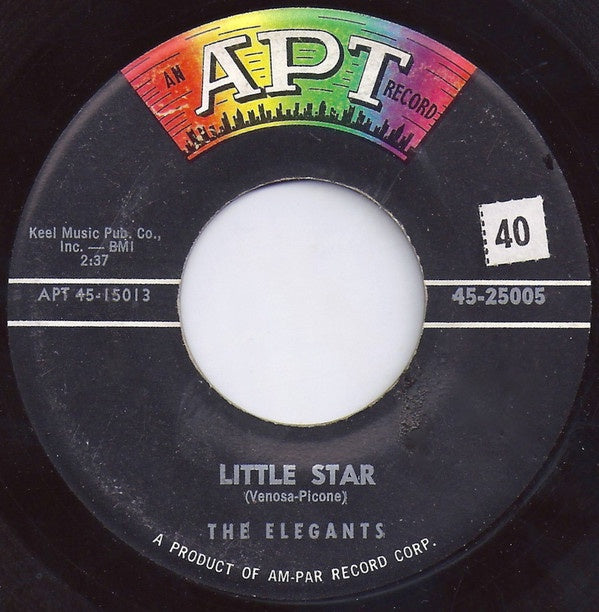 The Elegants ‎- Little Star - VG+ 7" Single 45 RPM 1958 USA - Rock - Shuga Records