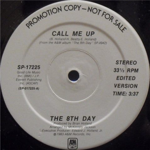 The 8th Day ‎– Call Me Up - MINT- 1983 A&M 12" Single Promo USA - Funk / Soul