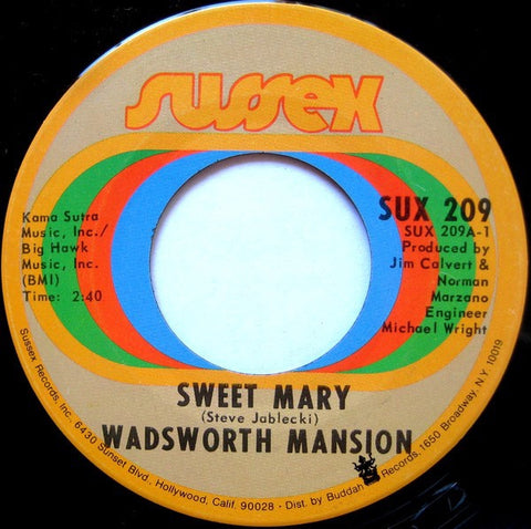 Wadsworth Mansion ‎– Sweet Mary / What's On Tonight - VG 45rpm 1970 USA - Pop Rock