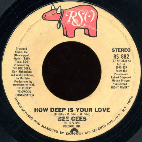 Bee Gees ‎– How Deep Is Your Love / Can't Keep A Good Man Down VG+ 7" Single 45 Record 1976 USA - Disco