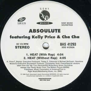 Absoulute featuring Kelly Price & Cha Cha ‎– Heat - Mint- 12" Single Record - 1998 USA Sony Vinyl - Hip Hop / RnB - Shuga Records