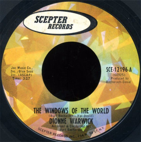 Dionne Warwick ‎– The Windows Of The World / Walk Little Dolly - Mint- 45rpm 1967 USA - Funk / Soul