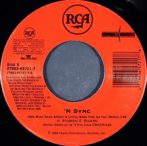 'N Sync ‎– (God Must Have Spent) A Little More Time On You / I Drive Myself Crazy MINT- 7" Single 45 rpm 1999 RCA USA - Pop