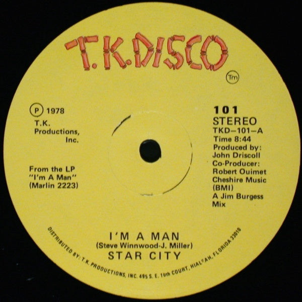 Star City ‎– I'm A Man - VG+ 12" Single 1978 USA - Disco - Shuga Records