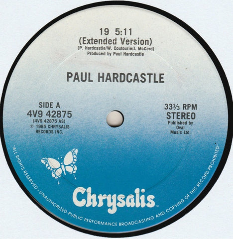 Paul Hardcastle ‎– 19 - VG+ 12" Single Record - 1985 USA Chrysalis Vinyl - Electro / Synth-pop