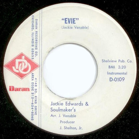 Jackie Edwards & Soulmaker's ‎– Evie / Traveling Slow - New (old stock) 7" Single Record 1969 Daran DJO USA Vinyl - Chicago Northern Soul / Funk
