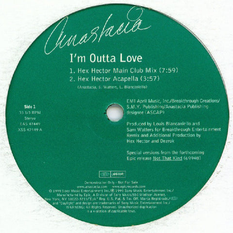 Anastacia - I'm Outta Love Mint- - 12" Single 1999 Epic USA - House