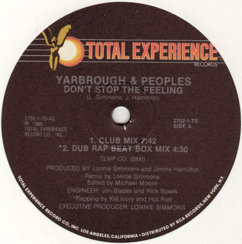 Yarbrough & Peoples - Don't Stop The Feeling Mint- - 12" Single 1986 Total Experience USA - Funk/Soul