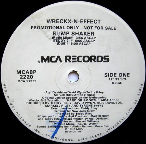 Wreckx-N-Effect ‎– Rump Shaker - VG+ 12" Single Record 1992 MCA USA Promo Vinyl - Hip Hop / New Jack Swing