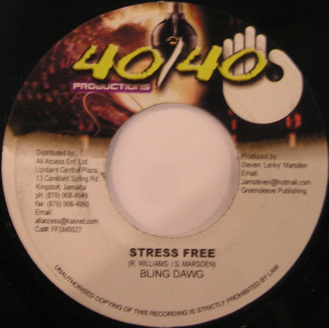 Bling Dawg ‎– Stress Free / Masterpiece Riddim - VG+ 7" Single 45 rpm 2002 40/40 Productions Jamaica - Reggae / Dancehall