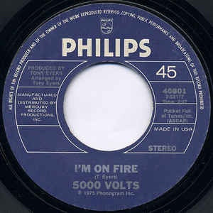 5000 Volts- I'm On Fire / Still On Fire- VG+ 7" Single 45RPM- 1975 Philips USA- Pop/Disco