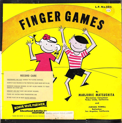 Marjorie Matsushita, Judson Powell ‎– Finger Games - VG+ LP Record 1965 Activity USA Vinyl - Children's