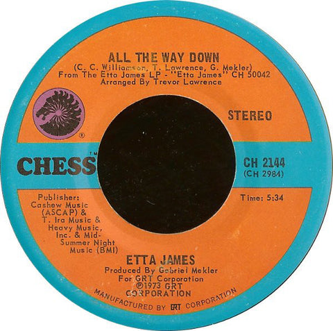 Etta James ‎– All The Way Down / Lay Back Daddy VG  7" Single 45RPM 1973 Chess USA - Funk / Soul