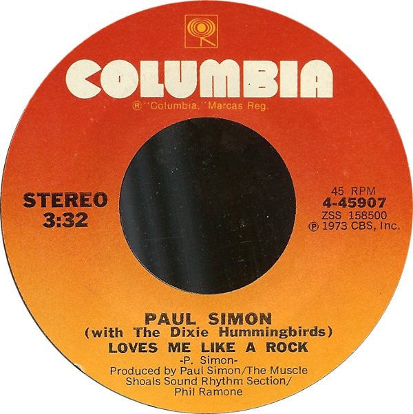 Paul Simon With The Dixie Hummingbirds ‎– Loves Me Like A Rock / Learn How To Fall - VG+ 45rpm 1973 USA - Rock / Pop - Shuga Records