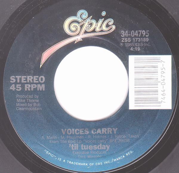 'Til Tuesday- Voices Carry / Are You Serious?- VG 7" Single 45RPM- 1985 Epic USA- Electronic/Synth-Pop