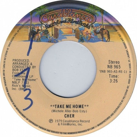Cher ‎– Take Me Home / My Song (Too Far Gone) - VG+ 45rpm 1979 USA - Disco
