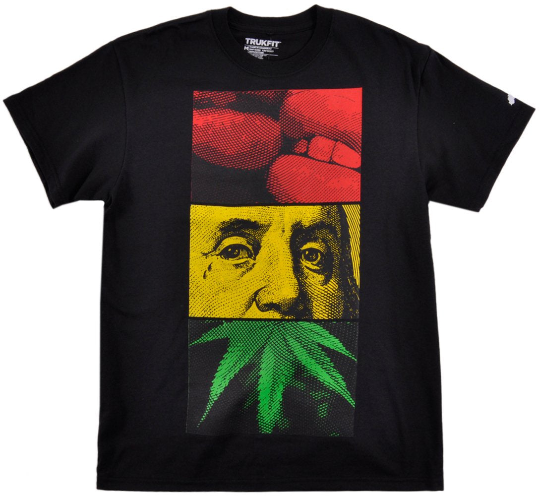 Trukfit (Lil Wayne) - Men's Black Ben Franklin Weed Rasta T-Shirt - Shuga Records