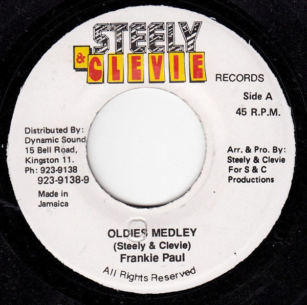 Frankie Paul / Steely & Clevie ‎– Oldies Medley - VG+ 45rpm Jamaica - Reggae / Dancehall - Shuga Records
