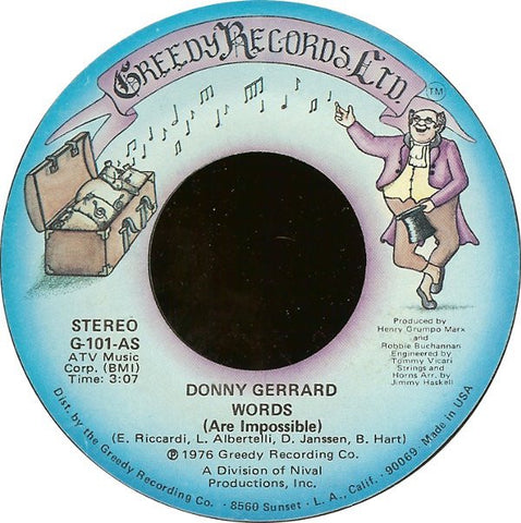 Donny Gerrard ‎- Words (Are Impossible) - VG+ 7" Single 45 RPM 1976 USA - Funk / Soul