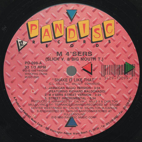 M 4'Sers ‎- Shake It Like That - VG 12" Single Promo 1993 USA - Electro / Bass