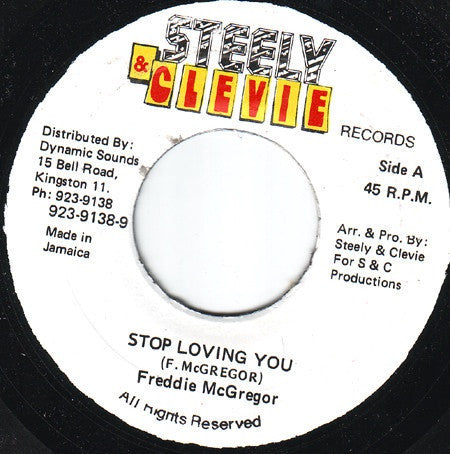 Freddie McGregor ‎– Stop Loving You - VG+ 45rpm 1990 Jamaica - Reggae - Shuga Records