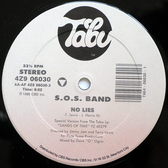 S.O.S. Band ‎- No Lies - VG+ 12" Single 1986 USA - Funk / Soul - Shuga Records