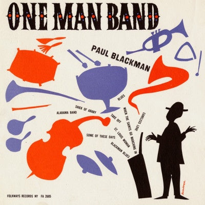 Paul Blackman ‎– One Man Band - VG+ LP Record 1957 Folkways USA Vinyl & Booklet - Blues / Folk / Country