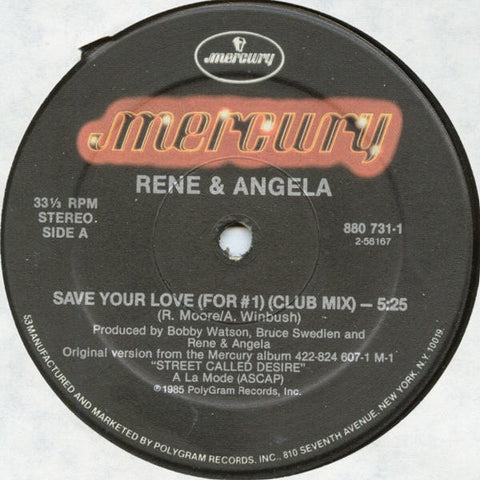 René And Angela ‎– Save Your Love (For #1) - Mint- 12” Single Record 1985 USA Original Vinyl - Funk / Disco