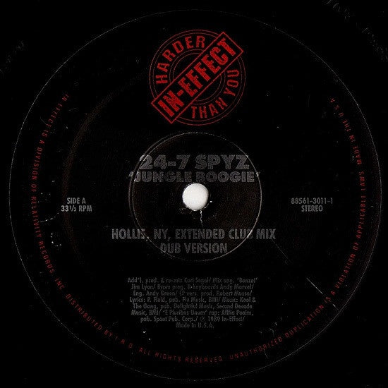 24-7 Spyz ‎– Jungle Boogie - Mint- 12" Single 1989 USA - Hip Hop / Rock