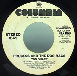 Process And The Doo Rags ‎– Too Sharp VG 7" Single 45rpm 1985 Columbia Promo USA - Disco