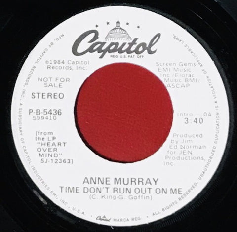 Anne Murray ‎– Time Don't Run Out On Me - VG+ 7" Promo Single Used 45rpm 1984 Capitol USA - Country / Pop