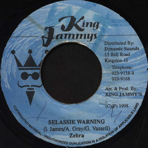 Zebra - Selassie Warning - VG- 7" Single 45RPM 1998 King Jammy's Jamaica - Reggae