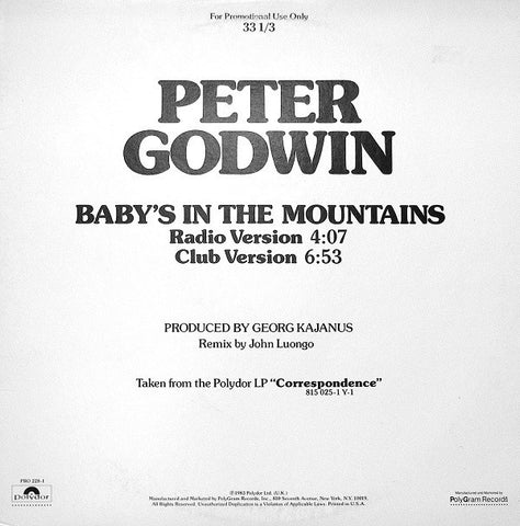 Peter Godwin ‎– Baby's In The Mountains - Mint 12" Promo Single 1983 Polydor USA - Synth-pop / Disco / Electronic