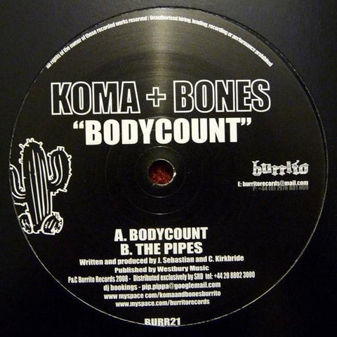 Koma + Bones ‎– Bodycount - VG+ 12" Single Record 2008 Burrito UK Import Vinyl - Breaks
