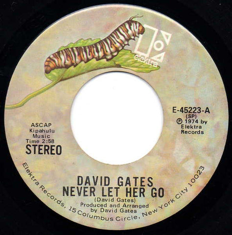 David Gates - Never Let Her Go / Watch Out - Mint- 45rpm 1974 Elektra - Pop / Rock