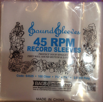 Bags Unlimited S4525 Plastic 2.5 Mil 7" 45 Record Sleeves - 7" - 100 Pack