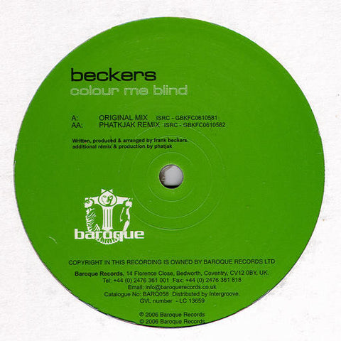 Beckers - Colour Me Blind VG+ - 12" Single 2006 Baroque UK - Progressive House