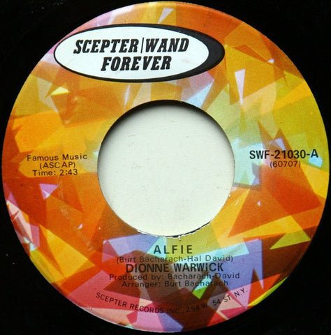 Dionne Warwick ‎– Alfie / Window Wishing - VG+ 45rpm USA Scepter/Wand Forever Records - Funk / Soul / Pop